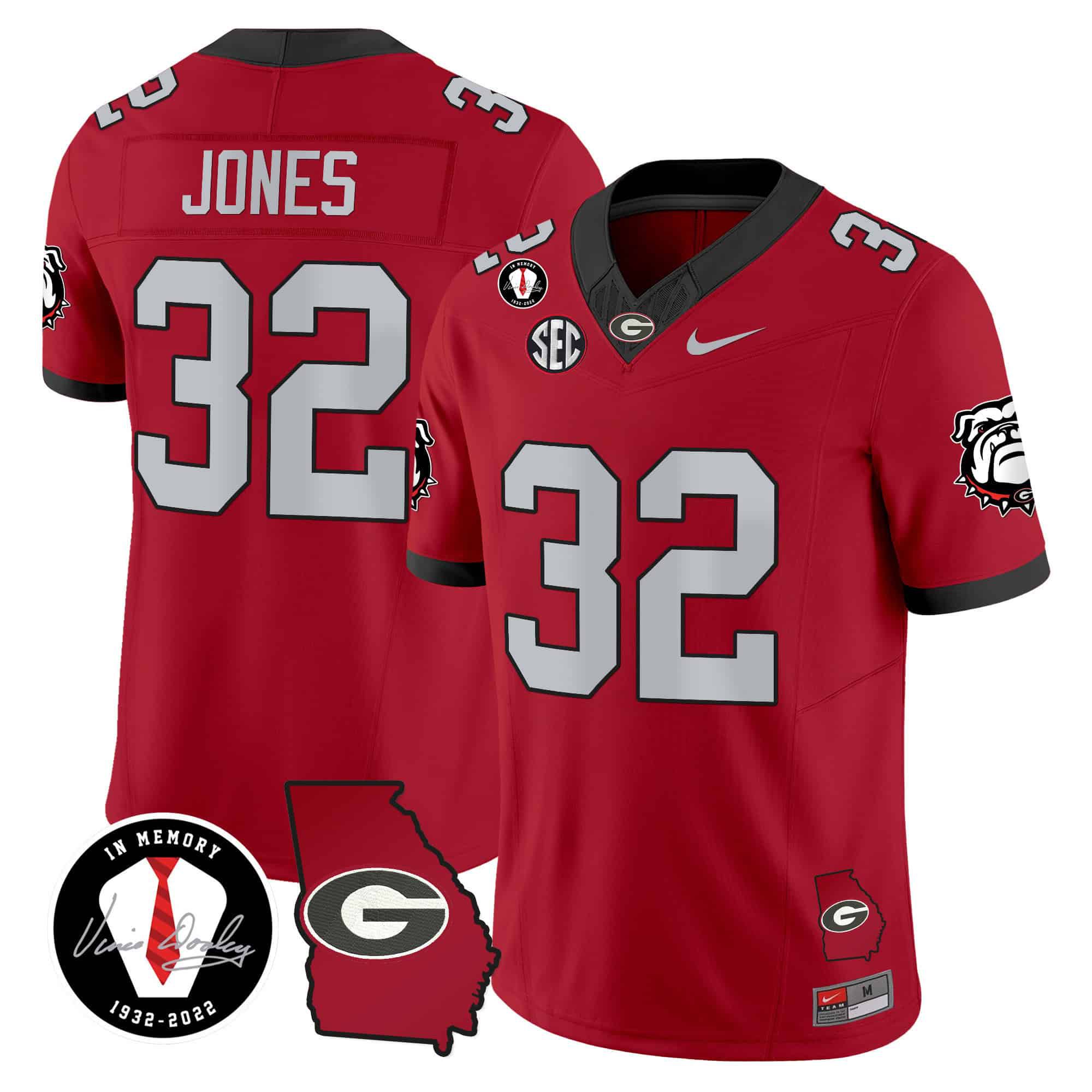 Men Georgia Bulldogs #32 Jones Red 2024 Nike Vapor NCAA Jersey